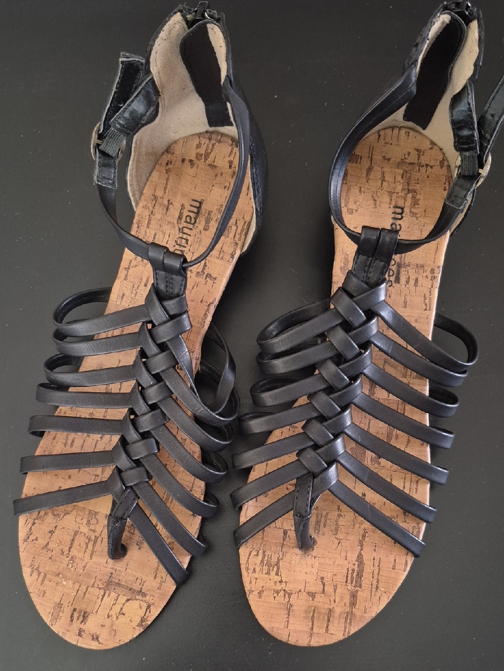 Maurices Black Woven T-Strap Cork-Look Gladiator Sandals